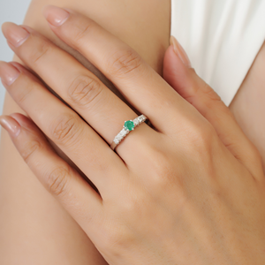 Wholesale Price Sterling 925 <b>Silver</b> Natural Round <b>Emerald</b> & Diamond Minimalist Fine <b>Ring</b> Bridal Jewelry - Product Image 2