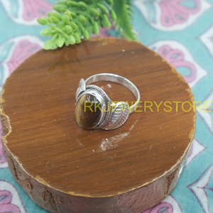 Anillo de Piedra Natural Ojo de Tigre Hecho a Mano en Plata de Ley 925 con Diseño de Hoja Vintage, Joyería de Moda para Hombre y Mujer, Regalo Unisex - Product Image 5