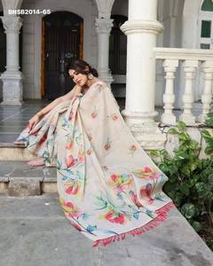 Magnifique ensemble sari et chemisier en lin et soie avec imprimé numérique à grandes fleurs colorées – Achats en ligne – Mode féminine Inde - Product Image 4