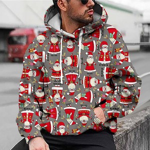 เสื้อฮู้ดคริสต์มาสสีน้ำเงินสำหรับผู้ชาย พิมพ์ลายการ์ตูนซานต้า กวางเรนเดียร์ และตุ๊กตาหิมะ ผ้าฟลีซสำหรับฤดูหนาว มีกระเป๋า - Product Image 6
