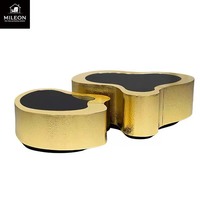 Fabricant de meubles italiens Style luxe léger Meubles modernes Table basse ronde en laiton poli et placage de bois