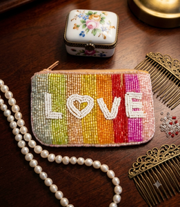 Beaded Love Coin Purse With Chain Strap Handmade Rainbow Letter Pattern Zipper Closure <b>Mini</b> Size Unisex Daily Use - Product Image 4