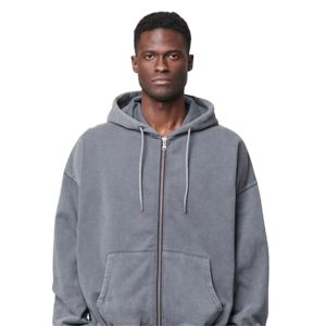 Sweat à capuche zippé pour homme, surdimensionné, de haute qualité, style vintage, effet délavé soleil et usé, délavé à l'acide - Product Image 3