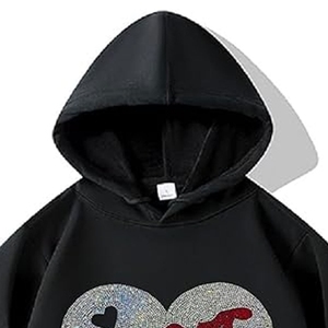 Sweat-shirt décontracté pour femme INDEX, noir, avec imprimé cœur scintillant et sequins, pour l'automne - Product Image 5