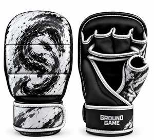 Gants de MMA demi-doigts en cuir PU avec impression craquelée bleu-noir et fermeture Velcro pour adultes pratiquant les arts martiaux - Product Image 4