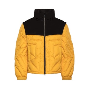 Men's Color Blocking <b>Puffer</b> <b>Jacket</b> <b>Yellow</b> Black Stand Collar Zipper Closure Windproof Casual Winter Outerwear Thick Regular Fit - Product Image 1