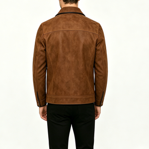 Chaqueta de Cuero PU Negra para Hombre, Patrón Geométrico en Relieve, Cuello Camisero, Cierre de Cremallera, Corte Regular, Ropa de Otoño - Product Image 4