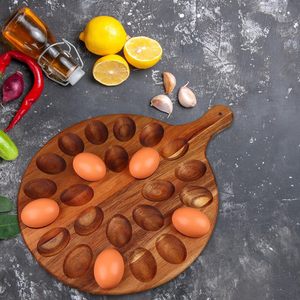 Bandeja Porta Huevos de Madera Artesanal, Tabla Rústica para Almacenamiento de Huevos Estilo Granja, Plato para Servir Huevos Rellenos de Madera de Acacia, Decoración de Pascua para Cocina - Product Image 3
