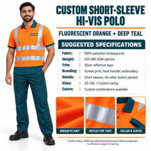 Camiseta Polo de Trabajo de Alta Visibilidad para Hombre, Transpirable, de Algodón, con Cinta Reflectante, Certificación CE, Tallas Grandes, Resistente al Agua y Antibacteriana - Product Image 6