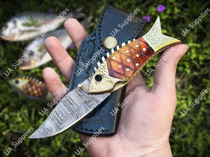 Cuchillo de Acero de Damasco Hecho a Mano con Hoja Drop Point, Bloqueo Liner Lock, Mango de Hueso de Camello y Latón, Profesional, EDC, de Bolsillo, Utilitario, Multiusos, de Alta Calidad - Product Image 6