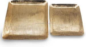 Plateau décoratif personnalisé pour le Ramadan, ensemble moderne de 2 grands plateaux de service moyens en laiton doré, décoration de maison de vacances festive, article de cadeau - Product Image 4