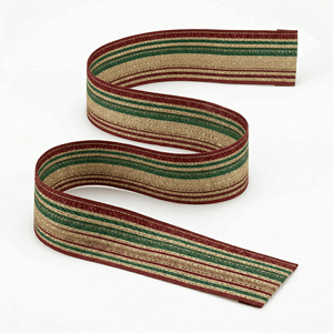 Cinta Jacquard Étnica de 50 mm de Neelkamal Industries, con Rayas Doradas, Rojas y Verdes, Tejida para Bordes de Sarees, Prendas, Lazos y Ropa Festiva - Product Image 1