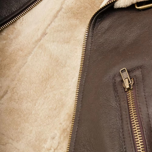 Women's Genuine <b>Sheepskin</b> Leather Bomber <b>Jacket</b> With Fur Trim Winter Coat Full Sleeve Zipper Closure Thick Windproof Style - Product Image 5