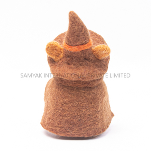 Handmade <b>Felt</b> Brown Teddy Bear Halloween Decoration with Hat Coat & Pumpkin | Cute Mini Plush Gift Toy - Product Image 4
