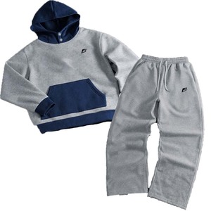Ensemble de survêtement pour homme avec broderie de logo personnalisé, en molleton de coton épais, style streetwear, comprenant un sweat à capuche et un pantalon de survêtement contrastés - Product Image 1