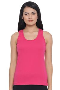 เสื้อกล้ามถักคอตักสีชมพูสำหรับผู้หญิง เสื้อแขนกุดสีทึบลำลอง - Product Image 1