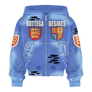 Sudadera con capucha de algodón grueso con lavado ácido para hombre, estilo streetwear, con logo bordado personalizado, efecto desgastado, con cremallera y pedrería - Product Image 1