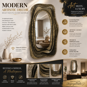 Miroir mural de luxe superposé de forme organique, miroir décoratif texturé moderne, miroir d'appoint artistique irrégulier avec cadre design pour les pièces - Product Image 5