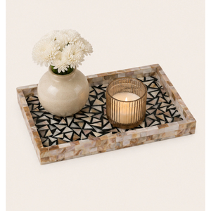 Plateau de luxe en nacre, fait main, mosaïque de coquillages, plateau de service géométrique incrusté, plateau décoratif, vente en gros, plateau écologique - Product Image 4