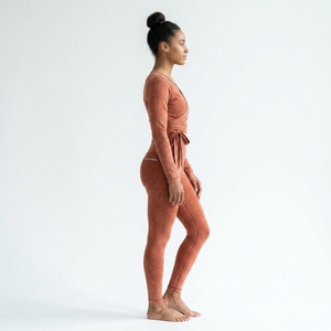 <b>Women</b> Long Sleeve Wrap <b>Crop</b> Top High Waist <b>Leggings</b> Set Yoga Workout Fitness Activewear - Product Image 1