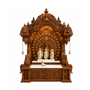 Big Size Traditional Teak Wood <b>Mandir</b> Heavy Carved Peacock Durable Pooja <b>Mandir</b> Om Design Prayer Shrine USA Villa - Product Image 1