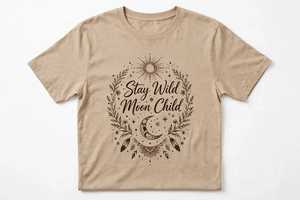 T-shirt tricoté d'été à manches courtes et col rond pour femme, couleur beige, style sportif, avec motif Stay Wild Moon Child - Product Image 2