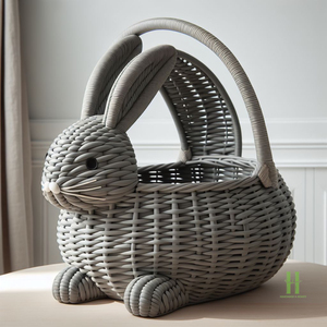 BEST WHOLESALE Eco-Friendly Rattan Rabbit Shape Storage <b>Basket</b> Handmade <b>Wicker</b> Decorative <b>Basket</b> for Kids Room Toy Storage - Product Image 1