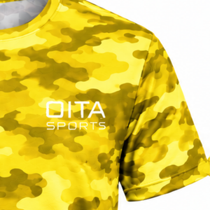 <b>Yellow</b> Camo T <b>Shirt</b> <b>Men</b> Short Sleeve Crew Neck Camouflage Printed Sports Training Fitness Running Gym Workout Performance - Product Image 4