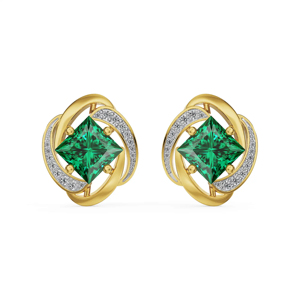 Luxury 18K Gold Plated <b>Stud</b> <b>Earrings</b> With Green Princess Cut <b>Crystal</b> Rhinestone Geometric Design For Women Everyday Wear - Product Image 1