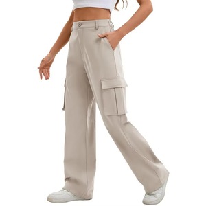Pantalon cargo streetwear taille mi-haute pour femme, couleur unie, coupe ample, longueur intégrale, utilitaire, antistatique, en toile, style printemps - Product Image 4