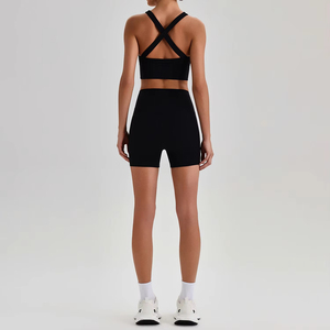 Ensemble de sport pour femme : soutien-gorge bleu clair uni et short taille haute, dos ajouré, sans couture, respirant, en Spandex et Polyester, pour l'entraînement - Product Image 5