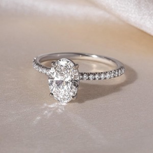 Oval Cut 2.30 CT Lab Grown Diamond Ring 14K White Gold 4 Prong Solitaire Engagement Ring 3 4 Pave Eternity Band Bridal Jewelry - Product Image 2