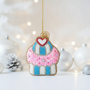 Beaded Cactus Hanging Ornament Handmade Floral Design Green <b>Pink</b> Silver <b>Christmas</b> Tree <b>Decoration</b> - Product Image 6