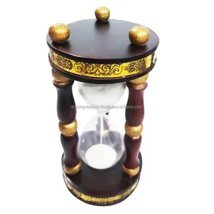 איכות גבוהה מדהימה שולחן ימי שחור עתיק 4 אינץ גובה חול שעון זכוכית שעון בסיס עץ בסיס מצפן