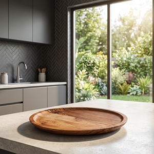 Plateau rond en teck massif de qualité alimentaire, fait main, ustensile de cuisine en bois, vaisselle de table balinaise haut de gamme - Product Image 3