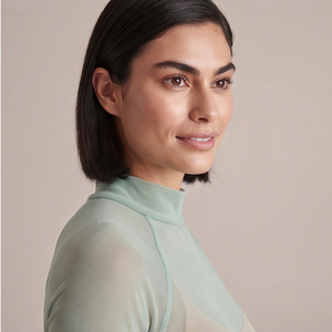 Body de malla transparente con cuello alto para mujer, body de manga larga transparente, 100% poliéster, malla transparente de una pieza - Product Image 6