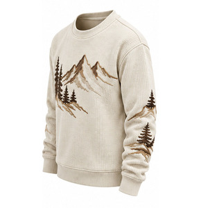 Sudadera de punto gofrado para hombre, manga larga, cuello redondo, informal, térmica, texturizada, personalizada, OEM, ropa deportiva al por mayor - Product Image 3