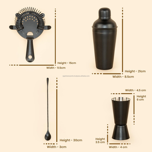Ensemble de shaker à cocktails professionnel noir 750 ml en acier inoxydable, kit de bar 4 pièces avec doseur, cuillère et passoire pour barman - Product Image 3