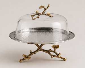 Support à gâteau de luxe en verre et métal avec dôme et cloche, présentoir à desserts écologique pour mariage - Product Image 2