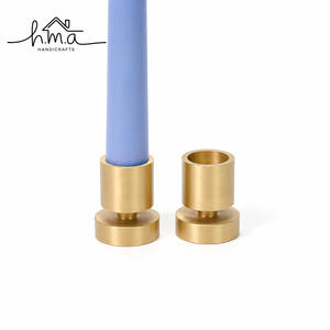 Brass <b>Candle</b> Holder Gold Finish Double Cylindrical Shape <b>Taper</b> <b>Candle</b> Stand Modern Minimalist Table Decor Accent - Product Image 1