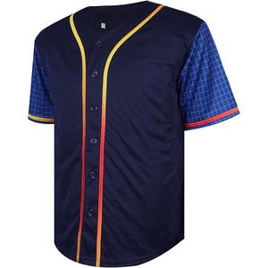 Camiseta de Béisbol Personalizada para Hombre, Cuello en V, Manga Corta, Bloques de Color, Mangas a Cuadros, Cierre de Botones, Poliéster Transpirable - Product Image 2