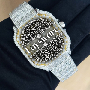 Montre de luxe en moissanite VVS pour homme, entièrement sertie de diamants, bracelet en acier inoxydable, bijou de mode, montre de qualité supérieure, cadeau idéal - Product Image 1