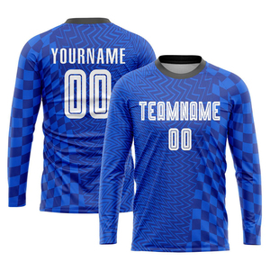 Premium Custom Royal White-black Heat-transfer Soccer Uniform Jersey 100% Polyester Wicking Knit Spandex Mesh V-neck Half Sleeve - Product Image 3