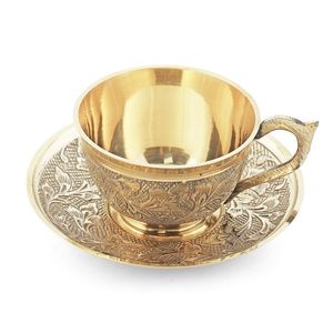 Handmade Copper <b>Espresso</b> <b>Cup</b> and Saucer <b>Set</b> Hammered Golden Tea Mug for Luxury Cafe Serving and Home Decor - Product Image 2