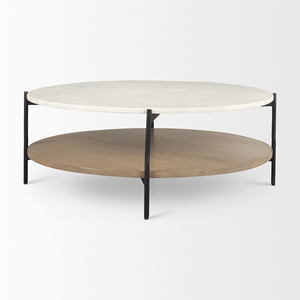Marble & Wood Combination <b>Round</b> Shape <b>Folding</b> Metal Base Modern Living Room Solid Wood Black Natural White 3 Colors Coffee <b>Table</b> - Product Image 3
