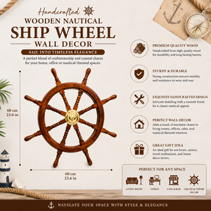 Décoration murale artisanale en bois en forme de roue de bateau nautique |   Décoration murale marine côtière de 76,2 cm |   Décoration d'intérieur rustique écologique - Product Image 5