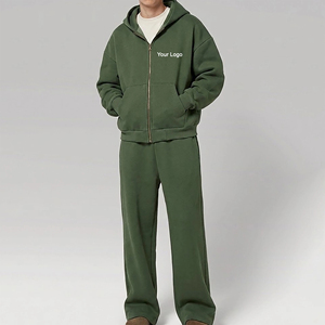Ensemble de survêtement unisexe vert à capuche avec fermeture éclair intégrale, couleur unie, coupe décontractée, 100 % coton, pour l'hiver, avec poches latérales, pour adultes - Product Image 4