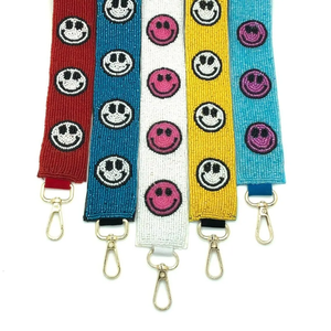 Sangle en tissu colorée avec visage souriant, accessoire de sac tendance avec boucle en métal - Product Image 1