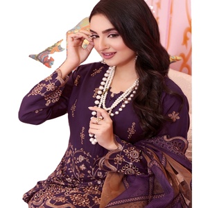 Belle élégante 3 pièces Viscose pelouse costumes femmes décontracté quotidien porte Pakistan inde Bin Hameed Volume AAFR filles robe de soirée - Product Image 1