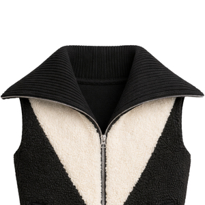 Chaleco de Sherpa Negro para Mujer, Diseño Premium, Panel en V Crema, Cierre de Cremallera Bidireccional, Sin Mangas, Ropa de Invierno, Venta al Por Mayor OEM - Product Image 5